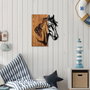 Wallity Horse 1 - Escultura de pared de madera y metal en nogal y negro